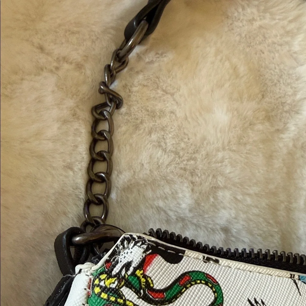 ED HARDY Tattoo Satchel And Shoulder Bag White NWT Love Kills Slowly ☠️🌹🦅🐅